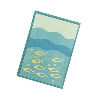 Grußkarte "Fische auf Wellen (gold)" mit Kuvert