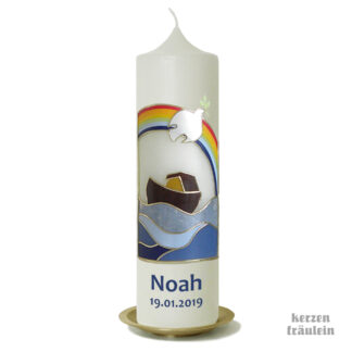 Taufkerze Kommunionkerze "Arche Noah unter Regenbogen" - kerzenfräulein - Junge Mädchen Schiff katholisch evangelisch