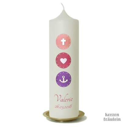 Taufkerze „Glaube Liebe Hoffnung (zartrosa-altrosa-zartflieder)“ - kerzenfräulein