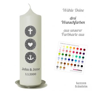 Hochzeitskerze "Glaube Liebe Hoffnung" in Deinen Wunschfarben