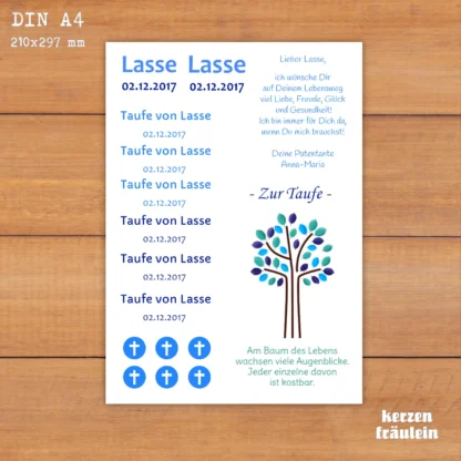 Kerzenbeschriftung - Kerze Taufkerze Kommunionkerze Hochzeitskerze mit Name Datum beschriften - Kerze bedrucken