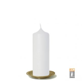 Kerzenrohling (weiß) 17x6 cm auf Kerzenteller (gold)