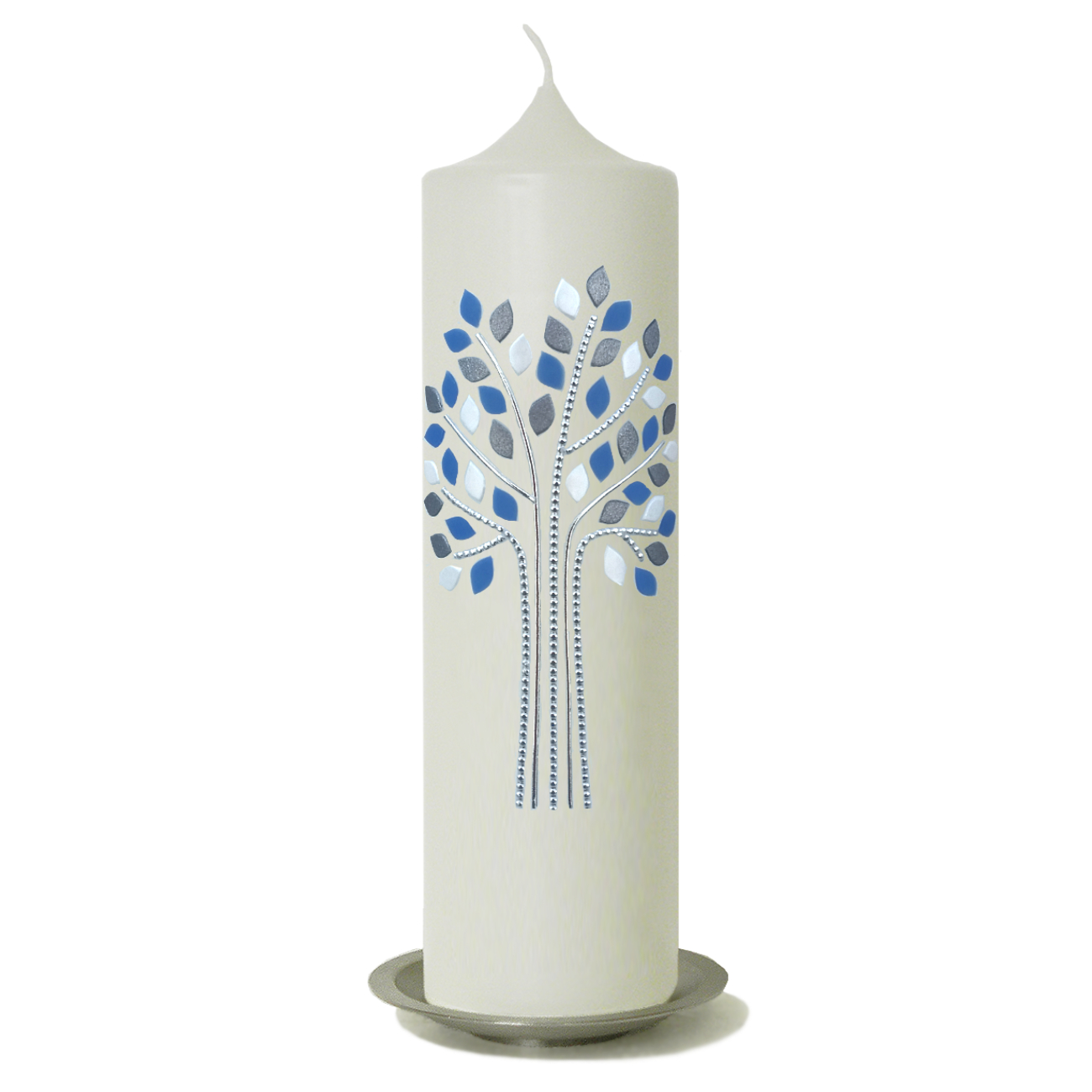 Hochzeitskerze Jubiläumskerze Kreuz Herzen blau 