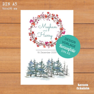 Design-Vorlage Hochzeitskerze" Winterhochzeit" - Kerzenfolie DIN A5