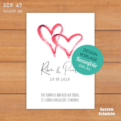 Design-Vorlage Hochzeitskerze "Two Hearts" - Kerzenfolie DIN A5 - kerzenfräulein