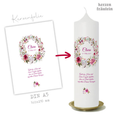 Design Taufkerze "Wild Roses" auf Kerzengröße 25x7 cm - kerzenfräulein