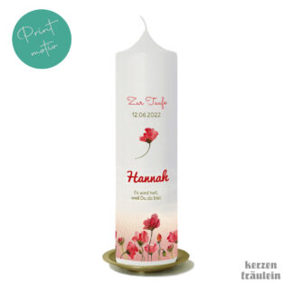 Taufkerze Printmotiv "Mohnblumen" auf Kerzengröße 25x7 cm - kerzenfräulein