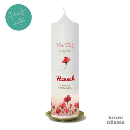 Taufkerze Printmotiv "Mohnblumen" auf Kerzengröße 25x7 cm - kerzenfräulein