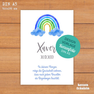 Design-Vorlage Taufkerze "Rainbow (blau)" - DIN A5 - kerzenfräulein