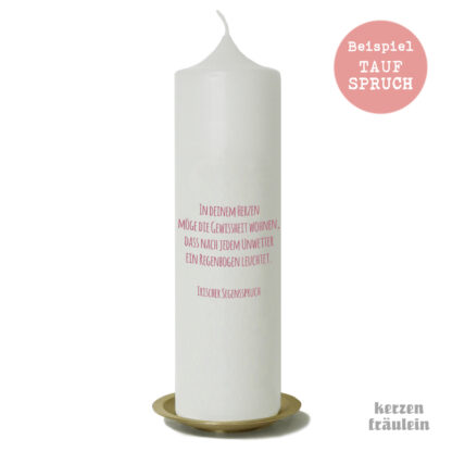 Beispiel für einen Taufspruch auf der Kerzenrückseite