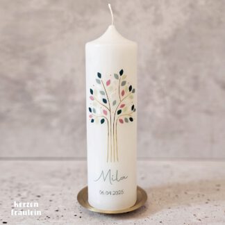 Taufkerze Kommunionkerze "Lebensbaum Mila" auf Kerzengröße 25x7 cm - kerzenfräulein